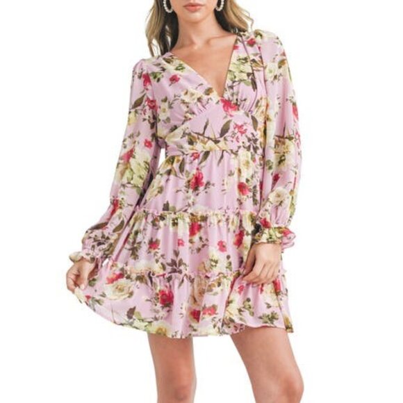 NWT [Lush] Women's Open Back Pink Floral Minidress Mauve Magenta Women's Small - Picture 2 of 7
